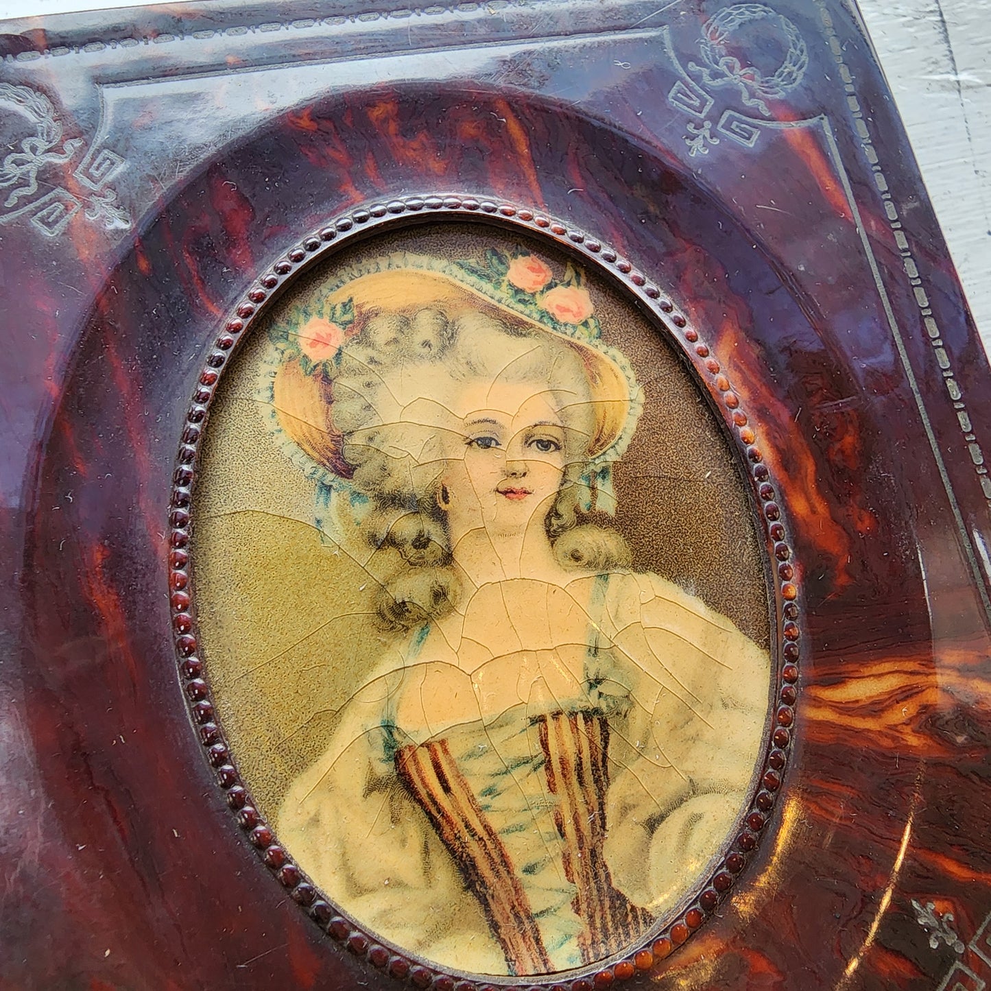 Antique Square Celluloid Framed Portrait