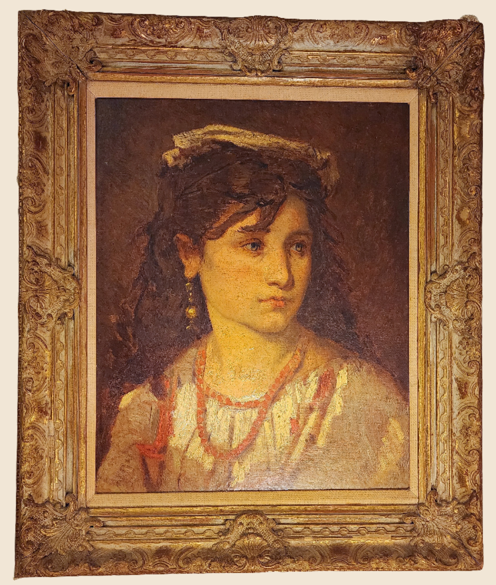 Antique Portrait in Ornate Wooden Frame