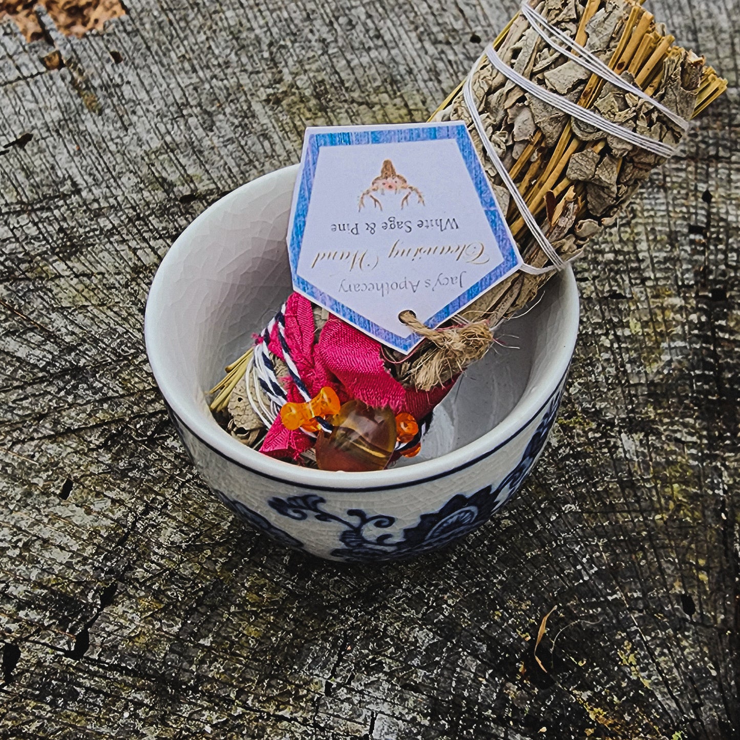 Vintage Blue floral- CLEANSING WAND BOWL