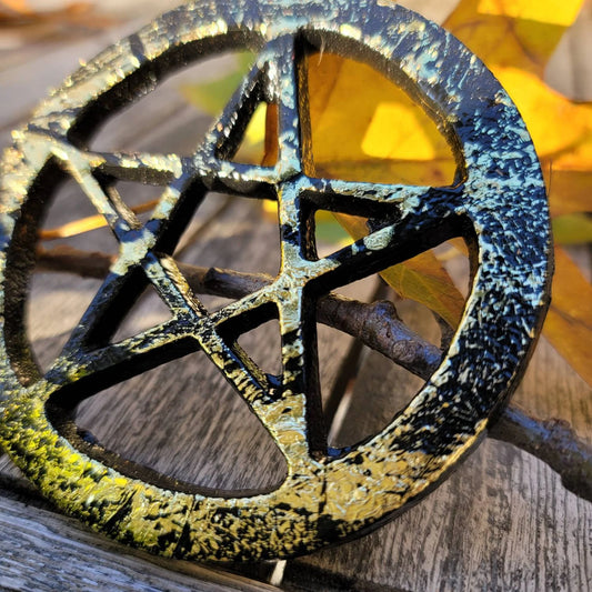 Black and Gold Leaf Pentagram Altar/Cleansing Tile