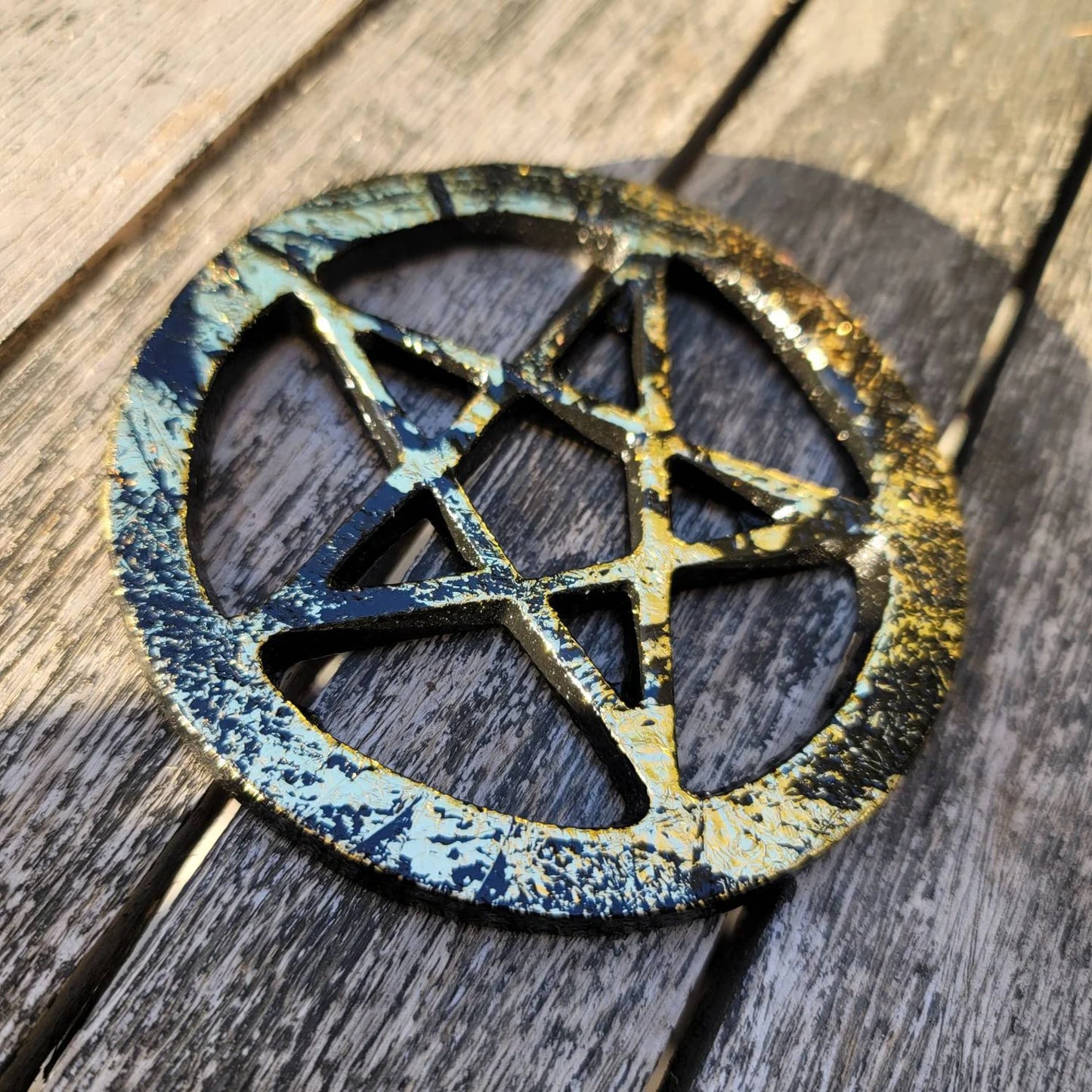 Black and Gold Leaf Pentagram Altar/Cleansing Tile