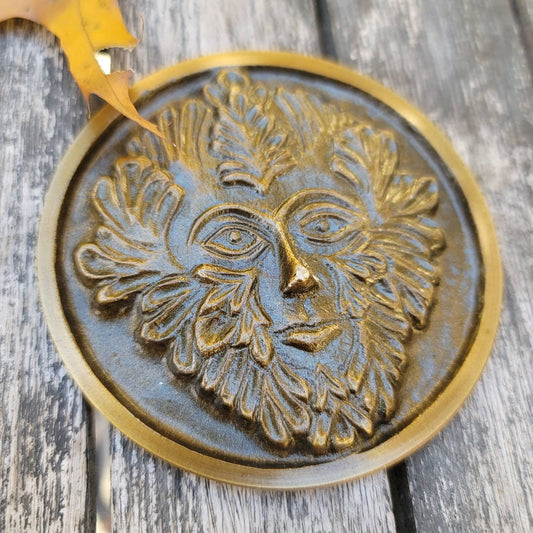 Solid Brass Green Man Altar/Cleansing Tile