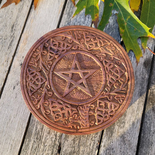 Hand Carved Wooden Pentagram Altar/Cleansing Tile