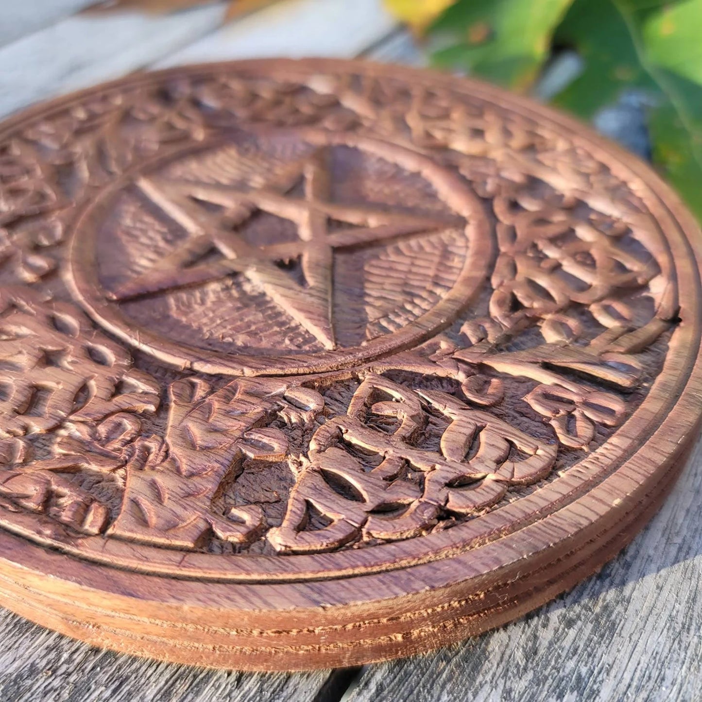 Hand Carved Wooden Pentagram Altar/Cleansing Tile